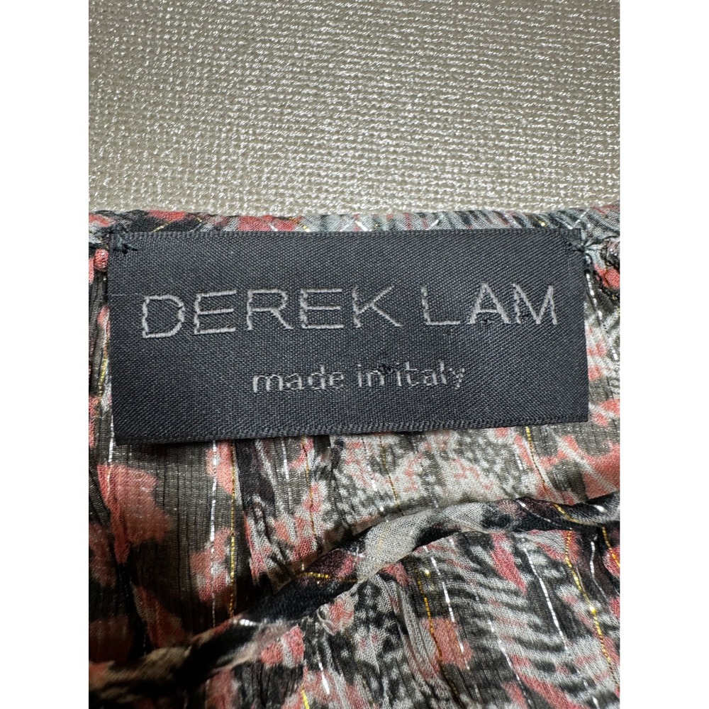 Derek Lam Italy Pink Animal Print Silk Lurex Sheer Metallic Striped Blouse - Picture 4 of 10